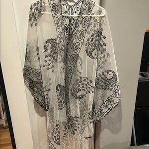 Elegant Sheer Black and White Kimono